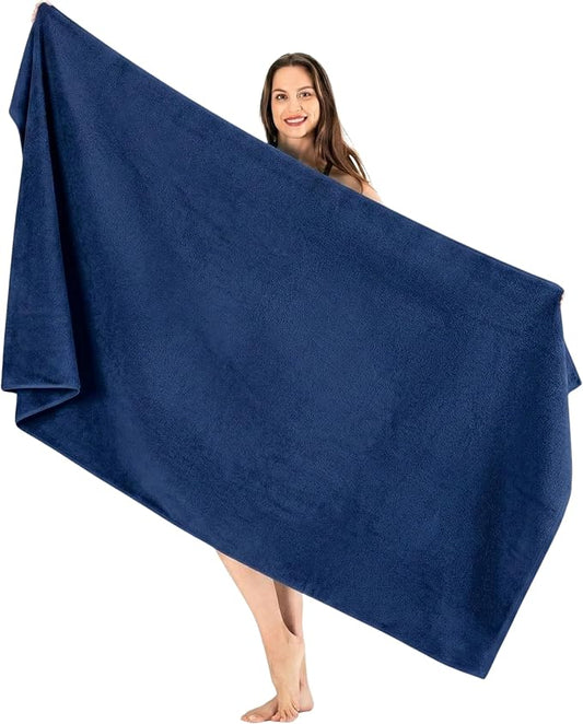 SALBAKOS Luxury 100% Turkish Cotton Bath Sheets 40x80 in Oversized Extra Large Bath Towels | Premium Hotel Quality Thick Soft Absorbent Turkish Towel for Spa Beach (Pack of 1, Navy, Jumbo Bath Sheet)