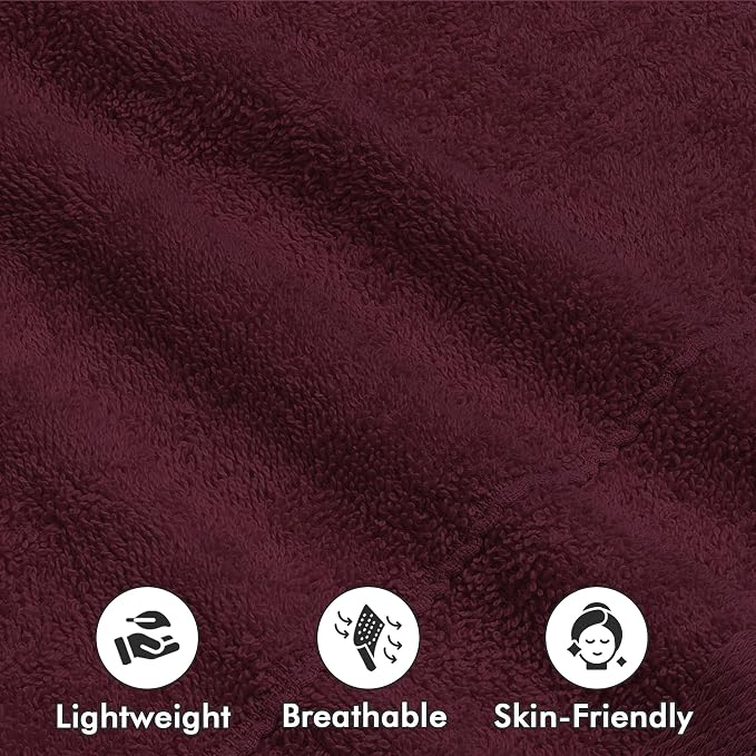 Face Towels Pack of 12 – 100% Cotton Wash Cloths (12x12 inch) – 550 GSM Soft, Quick Dry & Highly Absorbent Ring Spun Cotton Towels for Bathroom, Spa, Gym, Kitchen and for Daily Use - (Burgundy)