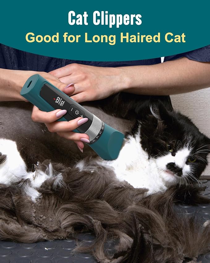 oneisall Cat Clippers for Matted Hair, 5-Speed Quiet Cat Grooming kit | Waterproof, 49dB Low Noise, 120min Long Battery Life LCD Display,4 Guards With Comb and Scissor,For Long Thick Matted Hair