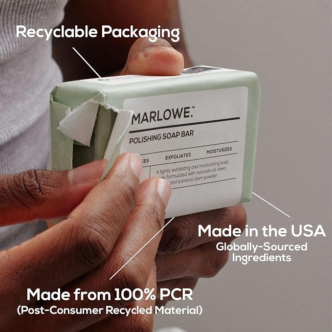 MARLOWE. Lightly Exfoliating Cleansing Soap Bar, Sage + Fir 7 oz (6 Bars) | Moisturizing Soap Bar that nourishes while it cleanses for soft, smooth, refreshed skin. Original Sage + Fir scent.