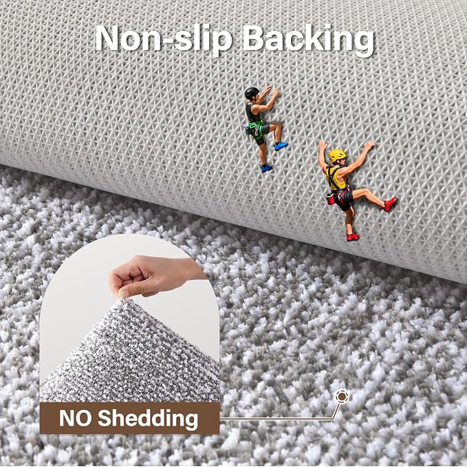 Toilet Rugs U-Shaped 24x19, Non-Slip Plush Shaggy Quick Dry Bathroom Contour Rugs, Extra Soft Absorbent Chenille Washable Bath Mat for Toilet Base, Light Grey