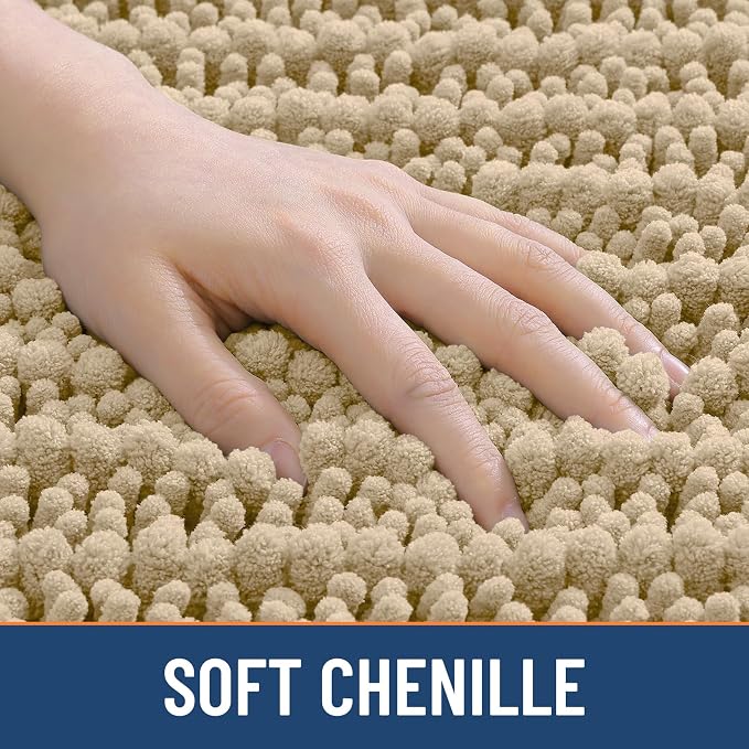 Smiry Bathroom Rugs Mat 44x32, Extra Soft Absorbent Chenille Bath Rugs, Non Slip Rubber Backing Machine Washable Quick Dry Bath Mats for Bathroom Floor, Tub, Shower, Home Decor Accessories, Beige