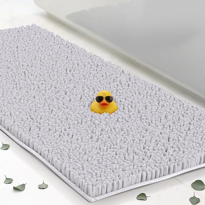 Chenille Bath Mats 59"x21", Plush Absorbent Quick Dry, Soft & Machine Washable, Non Slip Carpet for Bathroom, Thick Bathroom Rugs, Shower Restroom Rug Mat, Alfombras De Bano, Bathrugs
