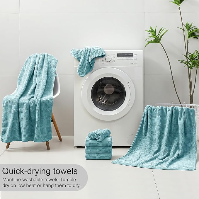 8 Piece Bath Towel Set-2 Oversized Bath Sheets(35"x70"),2 Hand Towels,4 Washcloths-Extra Large Microfiber Towel Sets,Less Lint Highly Absorbent & Quick Dry Bath Towels for Bathroom Gym Pool,Turquoise