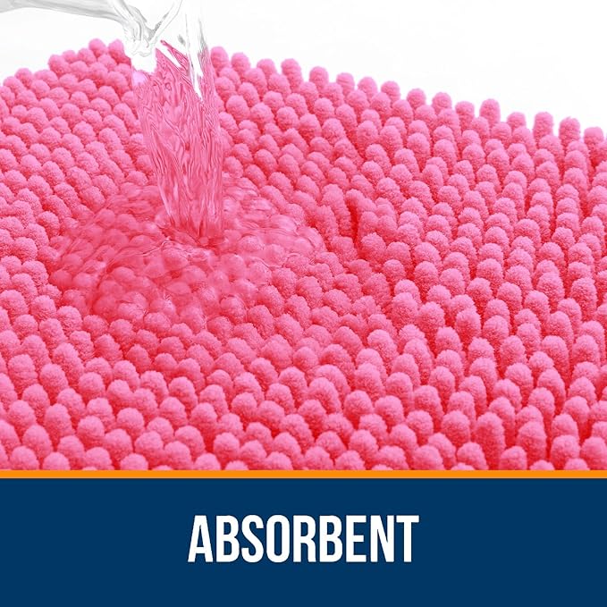OLANLY Large Bathroom Rugs 50x30, Extra Soft Absorbent Chenille Bath Rugs, Rubber Backing Quick Dry, Machine Washable Bath Mats for Bathroom Floor, Tub and Shower, Home Decor Accessories, Hot Pink