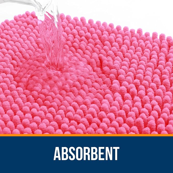 OLANLY Bathroom Rugs 34x21, Extra Soft Absorbent Chenille Bath Rugs, Rubber Backing Quick Dry, Machine Washable Bath Mats for Bathroom Floor, Tub and Shower, Home Decor Accessories, Hot Pink