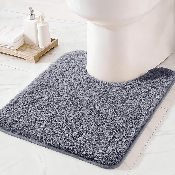 Exclusivo Mezcla Toilet Rugs U-Shaped 20x24, Extra Soft Non Slip Absorbent Microfiber Bath Rugs, Machine Washable Quick Dry Bath Mats for Toilet, Solid Grey