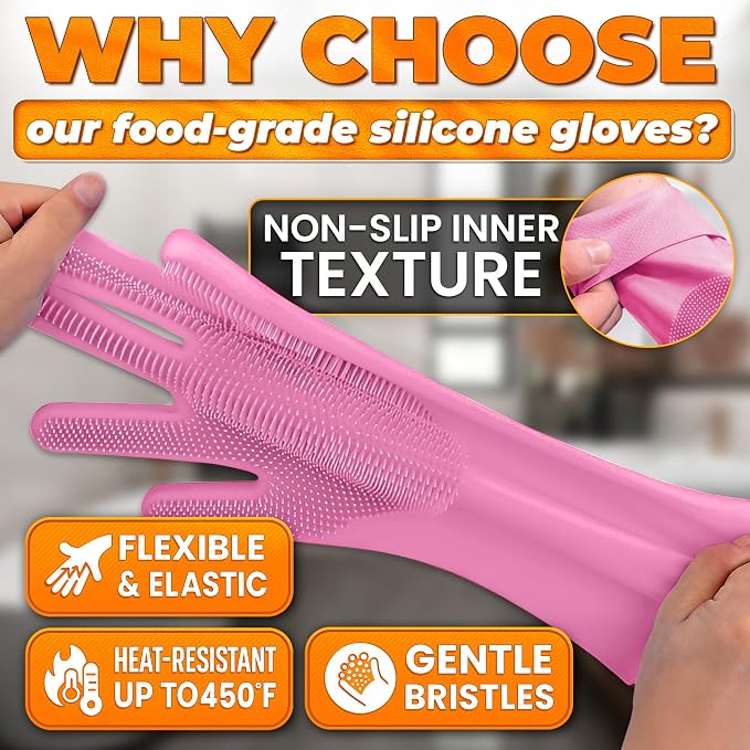 Cat and Dog Shampoo Gloves with 3000 Soft Bristles – 2-in-1 Dog Bath Gloves 11.6", Durable Silicone, Saves Shampoo | Massage, Grooming & Clean Wet or Dry – Made for Every Breed and Coat Style (Pink)