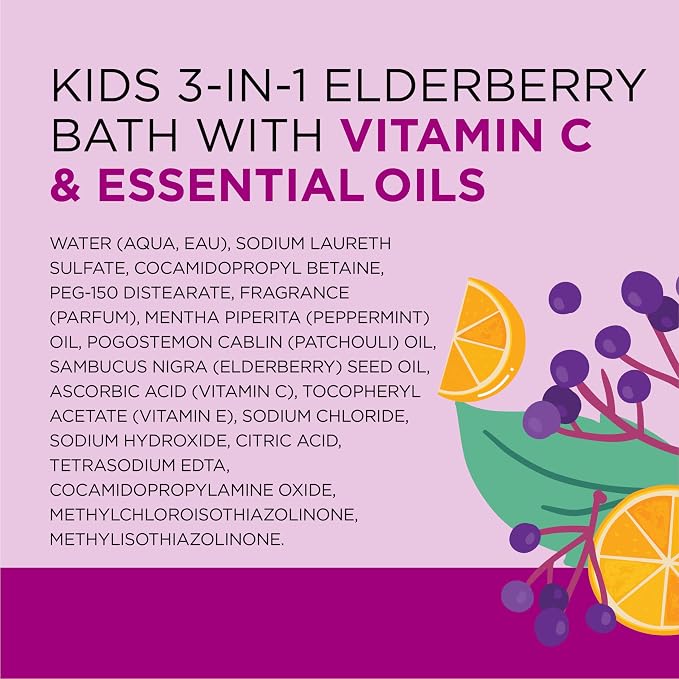 Dr Teal's Kids 3-in-1 Elderberry Bath: Bubble Bath, Body Wash & Shampoo, 20 fl oz