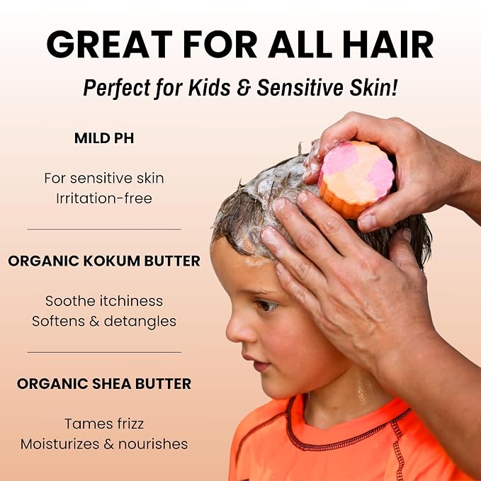 Otter co. Kids Gentle Peach Shampoo Bar – Tear Free Shampoo – Sulfate Free & Non Toxic – Made with Organic Ingredients – Vegan, Cruelty Free, Natural & Hydrating for All Hair, Made in USA