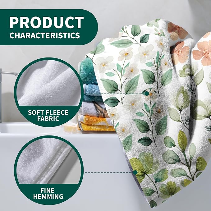 Sage Green Leaves Bath Towel High Absorbent Coral Fleece Large Towels for Bathroom Beach
