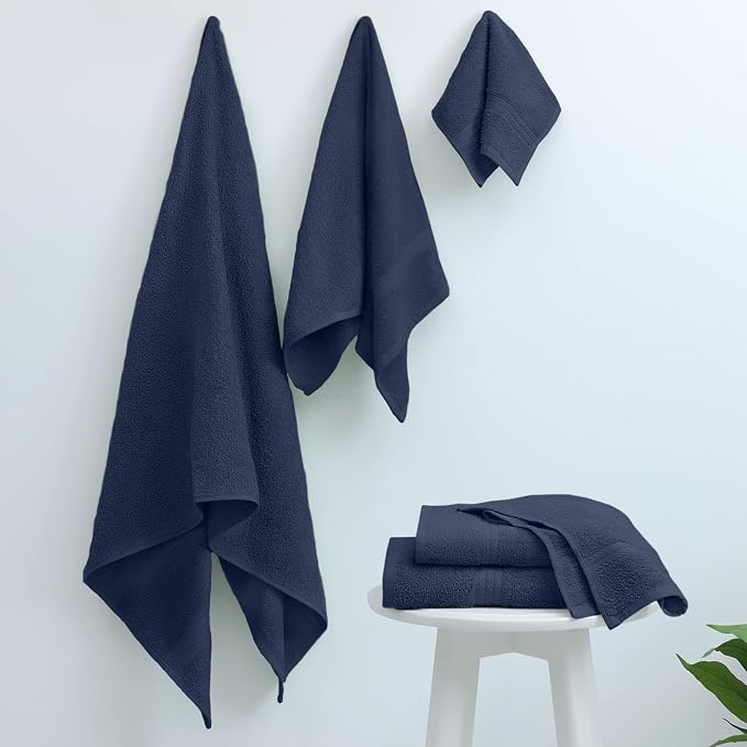 Martex Easy Living Everyday 6-Piece Bathroom Towel Set, Navy | 2 Bath Towels, 2 Hand Towels, 2 Wash Cloths, 100% Cotton, Soft, Quick-Dry