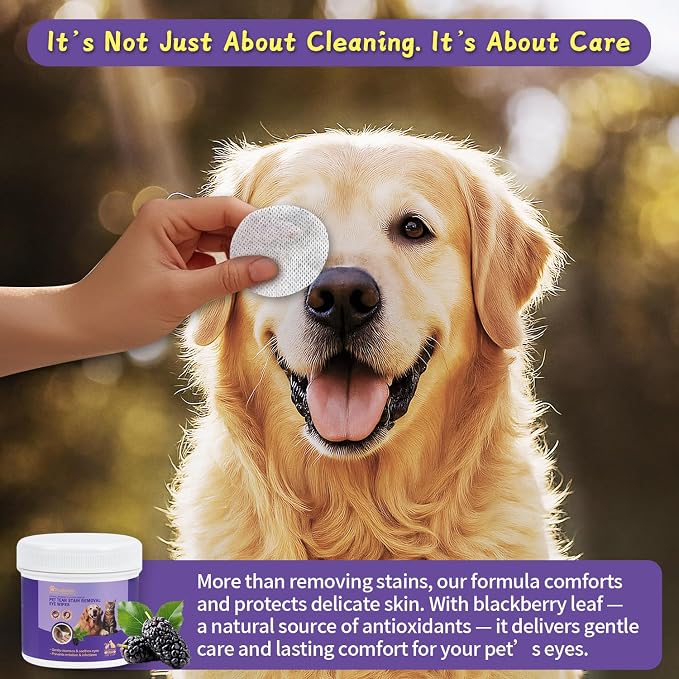 Eye Wipes for Dogs and Cats, Tear Stain Remover for Dogs, Gently Cleans Tear Stains and Debris, Safe for Sensitive Eyes, 120 Count