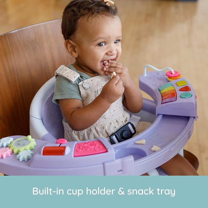 Infantino Music & Lights 3-in-1 Discovery Seat & Booster, Lavender | 20 sounds & songs, Converts from infant seat to booster, Fits dining or kitchen chairs, Includes removable snack tray
