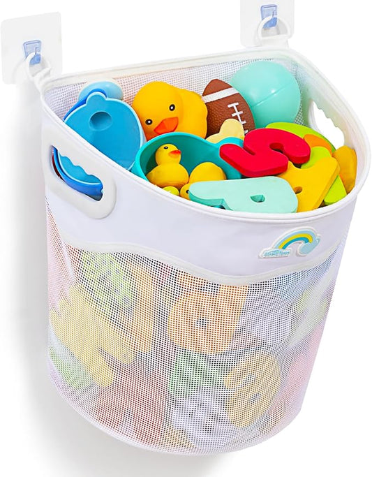 Austion Quick-Fetch Way Mesh Bath Toy Holder, Wide Opening and Large Capacity Bath tub Toy Storage for Easy Access to Toys, Space-Saving Wall-Mounted Bath Toy Organizer, Quick Dry Bathtub Toy Holder