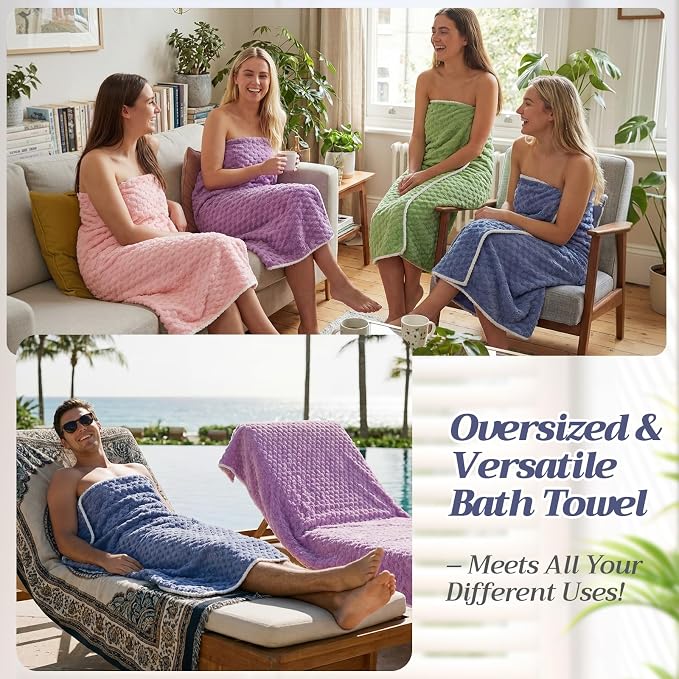 Peryiter 4 Pcs Extra Large Bath Towels Set 35 x 70 Inches Coral Fleece Oversized Bathroom Towel Quick Dry and Absorbent Bath Sheet for Bathroom Shower Gym Beach Yoga Sport Spa(Pink,Blue,Green,Purple)