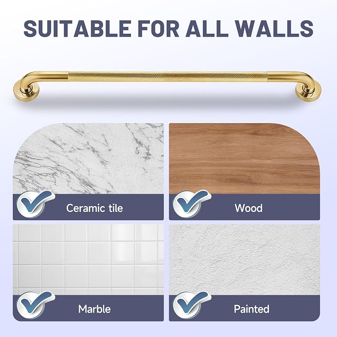 Brushed Gold Grab Bar 36 Inch, 1.25" Dia Anti Slip Safety Bars, 304 Stainless Steel Bathroom Grab Bars Handicap Handrail for Wall, Shower Grip Handle for Seniors Elderly Injury Assist Bath