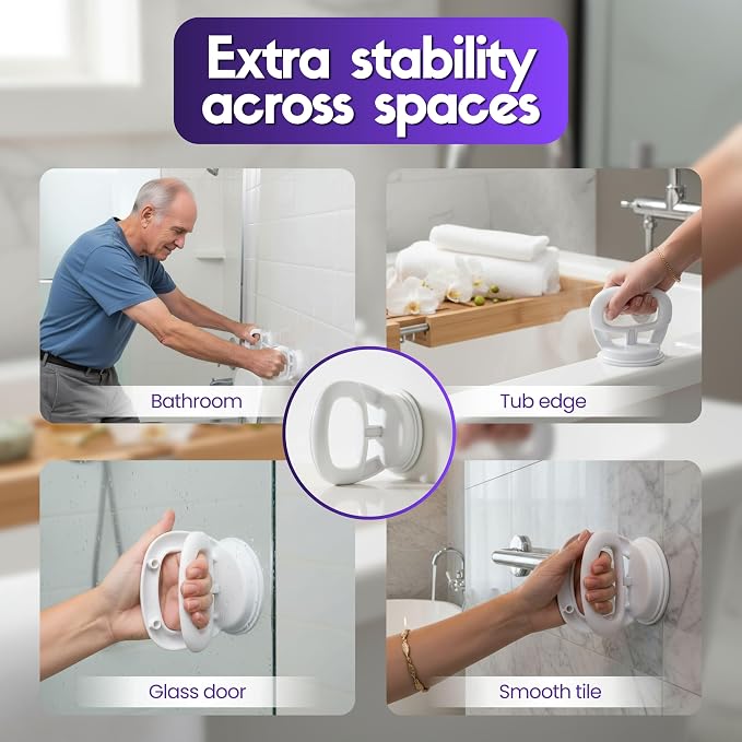 Changing Lifestyles - Safe-er-Grip Traveler Balance Assistant Bar | Traveler Balance Bar White Plastic Design Suction Cup Mount Tool-Free Installation Bath and Shower Use
