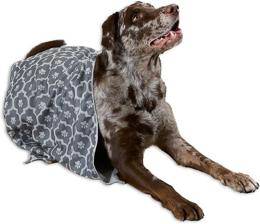 Bone Dry X-Large Microfiber Pet Towel, 44x27.5" Moroccan Print, Grey | Absorbent Pet Drying Towel