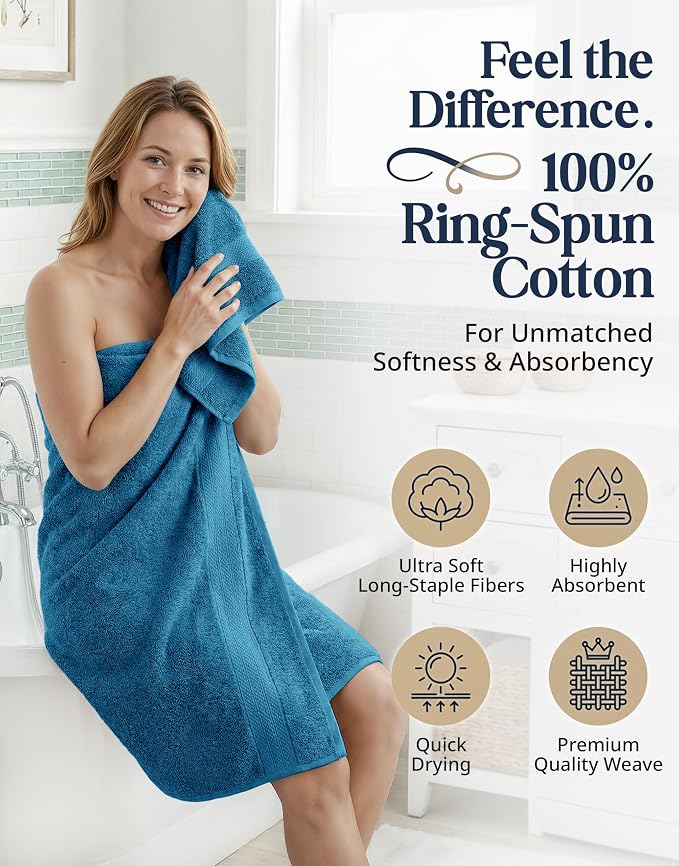 LANE LINEN Luxury Cotton Bath Towel Set of 16 - Soft, Absorbent & Quick Dry - 4 Bath, 8 Washcloths, 4 Hand Towels for Bathroom - OEKO TEX Certified - Smart & Durable Choice for Every Home - Sea Port