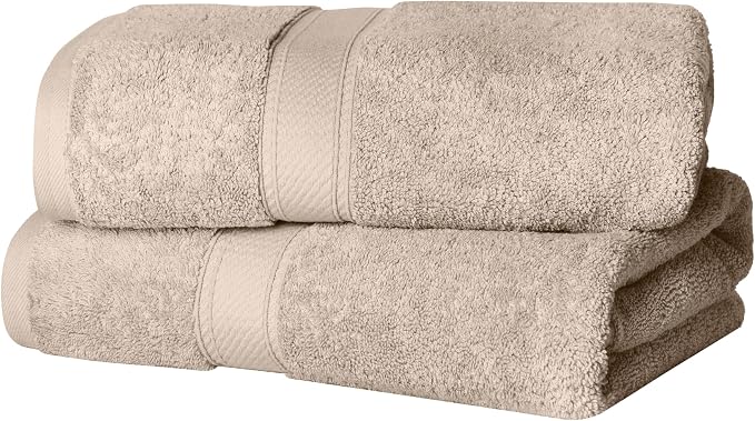 SUPERIOR Egyptian Cotton Plush & Absorbent, Bath Towel Set of 2, Stone | Quick Dry, Soft Luxury Towel Set, Bath Essentials for Bathroom, Guest Bath, Spa, 2 Piece Bath, Madeline Towels