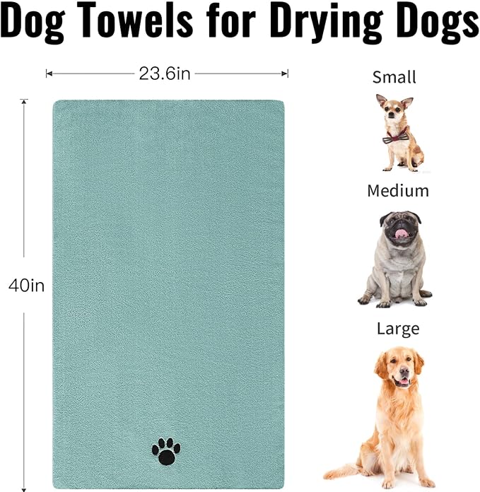 Puomue Microfiber Dog Towels for Drying Dogs, Super Absorbent and Soft Pet Grooming Towel, 40 Inch X 23.6 Inch, Perfect for Large, Medium or Small Dogs, Lake Blue