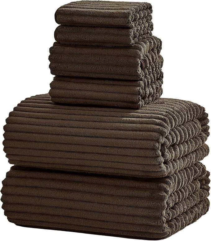 6-Piece Bath Towel Set(30"x60"), 2 Large Bath Towel Sheets, 2 Hand Towels and 2 Washcloths - Highly Absorbent Quick Dry Microfiber,Ultra Soft Towel Set for Bathroom (Brown