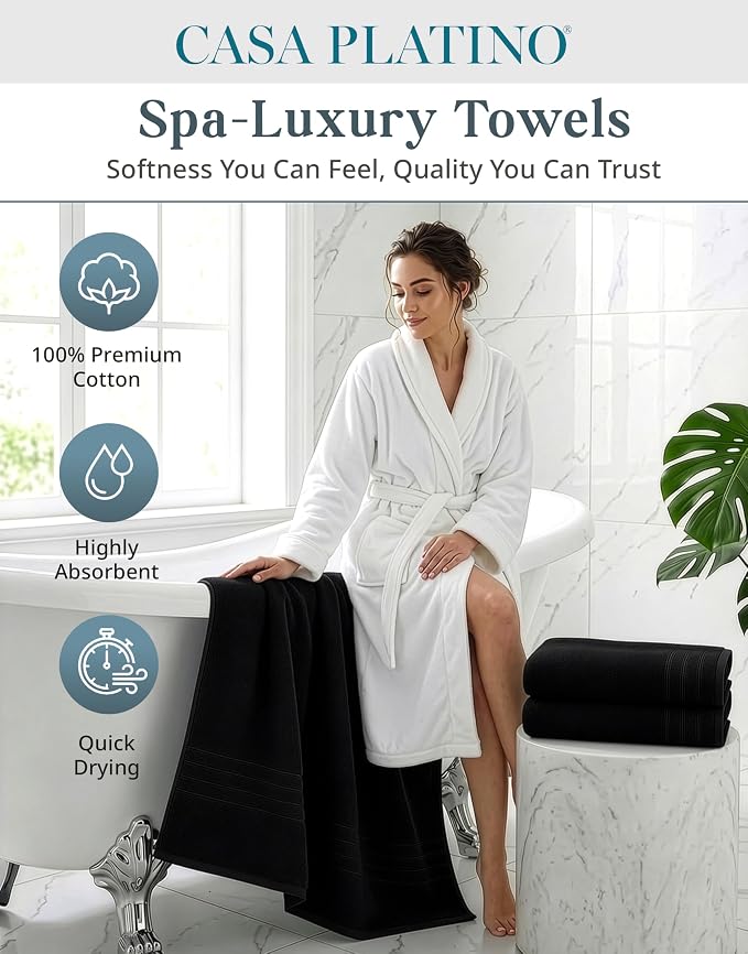 Casa Platino 100% Cotton Bath Sheets 2 Pack (36"x72") - Ring Spun Cotton Extra Large Towel Set for Bathroom - Quick Dry, Soft & Absorbent Bath Sheet Sets - Oeko Tex Certified - Oversized Black Towels