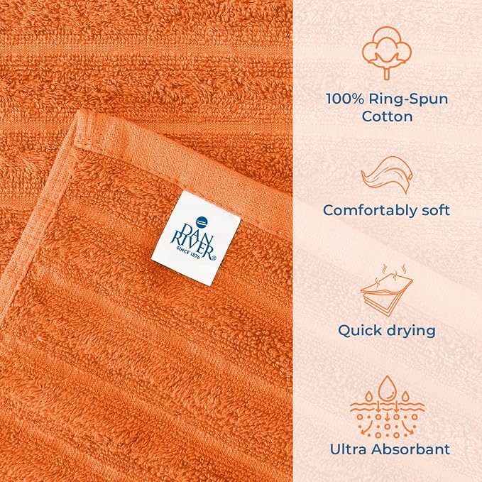 DAN RIVER Pack of 2 Bath Sheet 35x70 Inches, Soft Ribbed Fluffy Bath Sheets Towels for Adults, Quick Dry Shower Towels - Orange