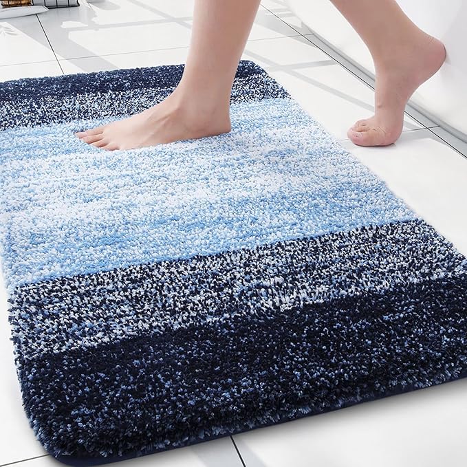 Arotive Microfiber Bathroom Rugs, Shaggy Soft and Absorbent Bath Rug, Thick Plush Machine Washable Dry Bath Mats for Bathroom, Tub and Shower, 24x16, Blue, Rectangular