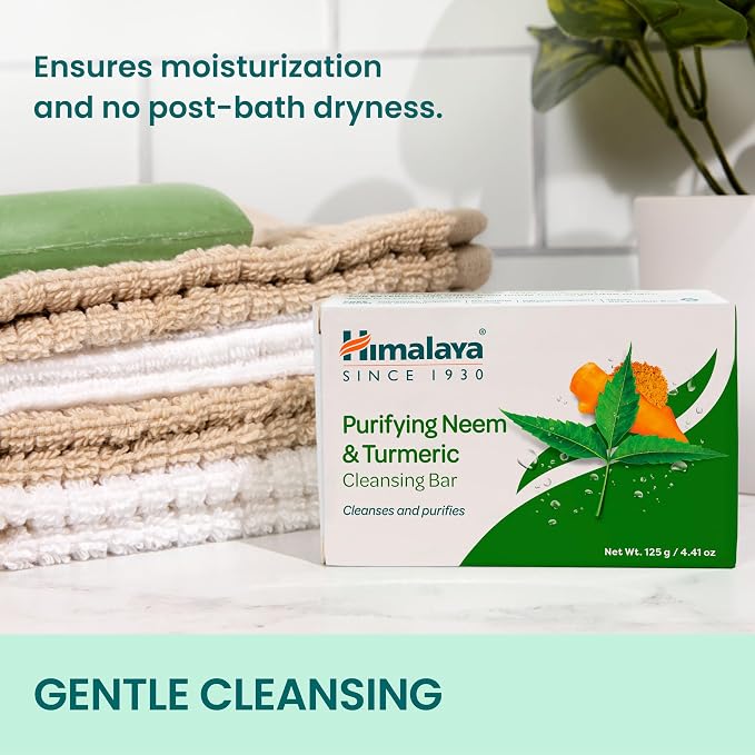Himalaya Purifying Neem & Turmeric Cleansing Bar Soap, Neem Soap Bars for Face and Body, Turmeric Soap Bar,Face Soap Bar,Face Wash Bar,Bath Soaps,Body Soap Bars,Natural Soap,Soft and Clean Skin, 1Pack
