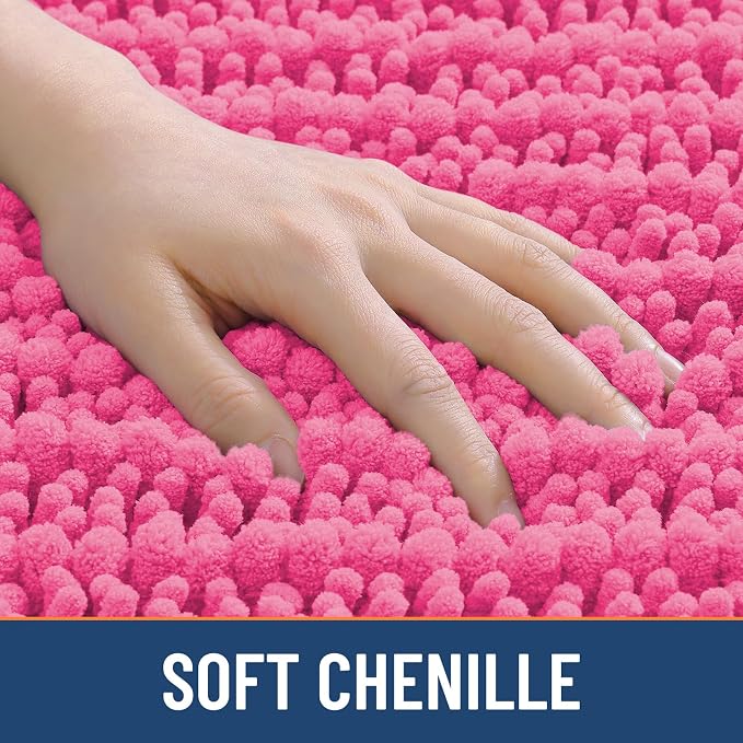 Smiry Bathroom Rugs Mat 24x16, Extra Soft Absorbent Chenille Bath Rugs, Non Slip Rubber Backing Machine Washable Quick Dry Bath Mats for Bathroom Floor, Tub, Shower, Home Decor Accessories, Hot Pink