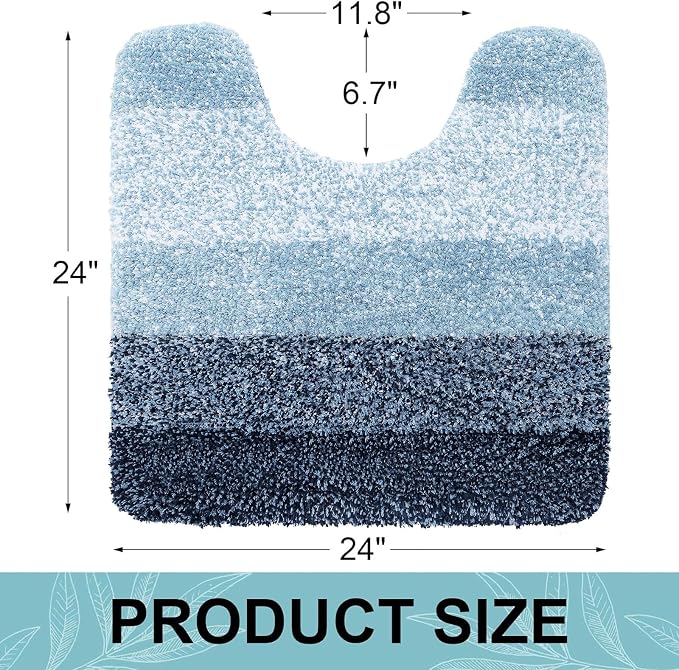 Arotive Microfiber Bathroom Rugs, Shaggy Soft and Absorbent Contour Toilet Rugs, Thick Plush Machine Washable Dry Bath Mats for Toilet Base, 24x24, Dark Blue, U-Shape