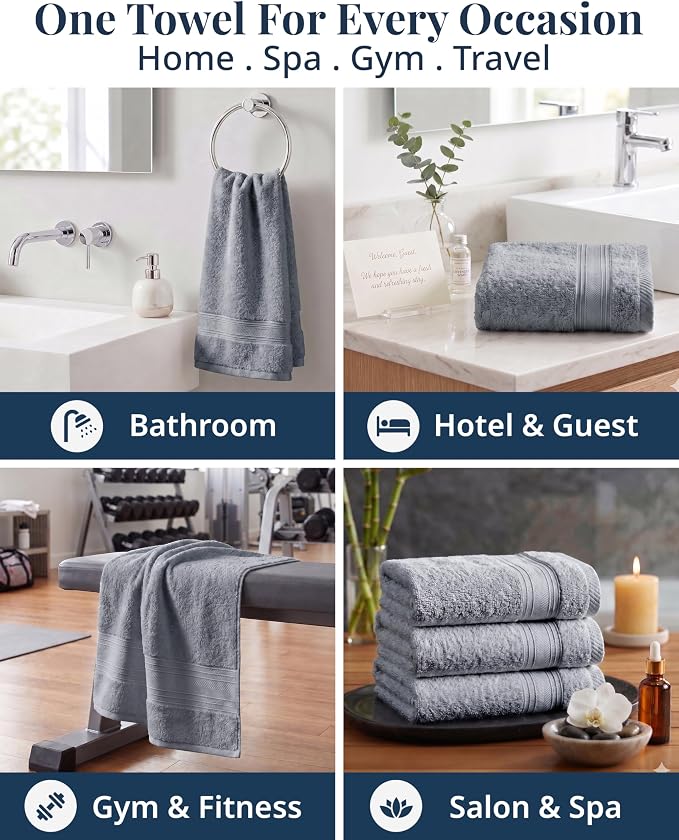LANE LINEN Hand Towels for Bathroom - 6 Pack (16" x 28"), 100% Cotton Face Towel Set - Soft, Fade & Shrink Resistant - Hotel & Spa Inspired Hand Towels for Bathroom for Modern Family Homes - Cool Grey