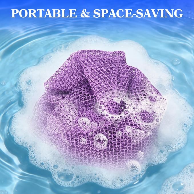 African Net Sponge - Deep Exfoliating Body Scrubber - Ultra Long African Net Sponge Reaches All Back Areas, Gently Buffs Away Dry Flaky Skin for a Renewed Feel, Home Spa Experience（Purple）