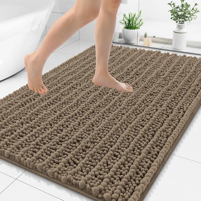 Smiry Bathroom Rugs Mat 59x35, Extra Soft Absorbent Chenille Bath Rugs, Non Slip Rubber Backing Machine Washable Quick Dry Bath Mats for Bathroom Floor, Tub, Shower, Home Decor Accessories, Camel