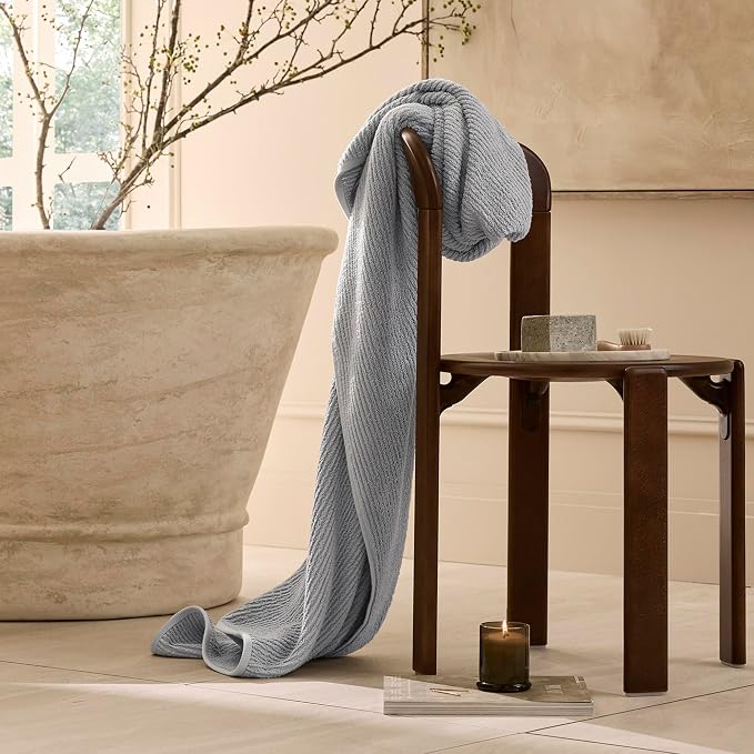 BOLL & BRANCH Turkish Ribbed Bath Sheet - Shore - 100% Organic Turkish Cotton - Oversized Soft Absorbent Quick Dry Luxury Spa Bath Sheet with Textured Rib Weave - Premium Comfort