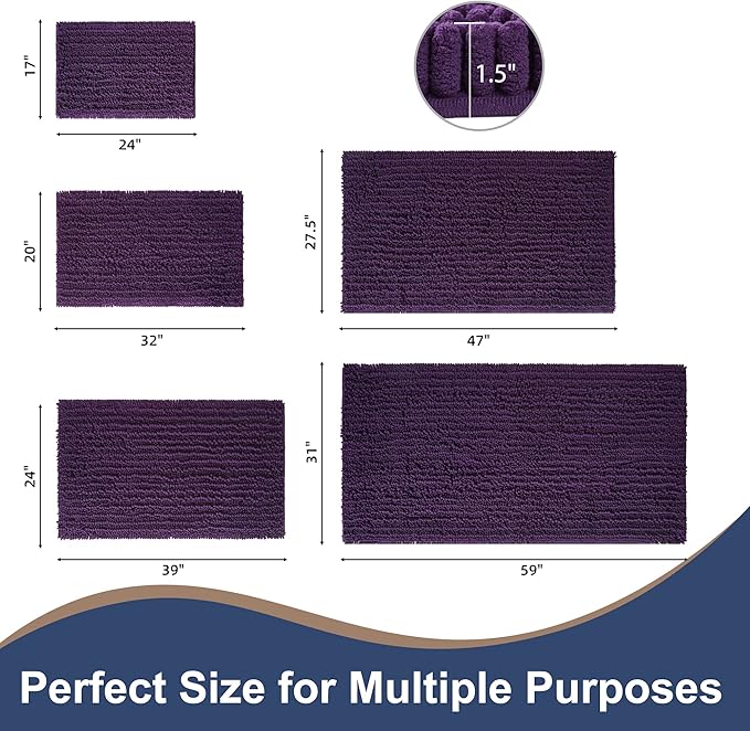 FLOLEOPA Soft Plush Microfiber Bathroom Rugs, Absorbent, Non Skid Machine Wash Dry Floor Mats for Tub, Shower (17x24inches, Plum)