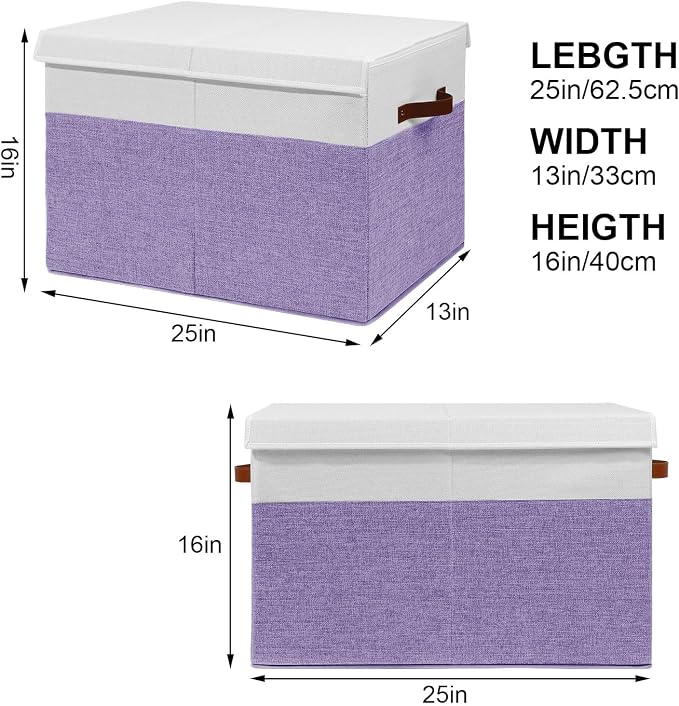Large Toy Box with Lid, Sturdy Toy Storage Chest Bin Boxes Organizer Basket with Dividers for Toddlers, Kids, Boys, Girls, Nursery, Living Room, Bedroom, Playroom 25"x13" x16" (Purple and White)