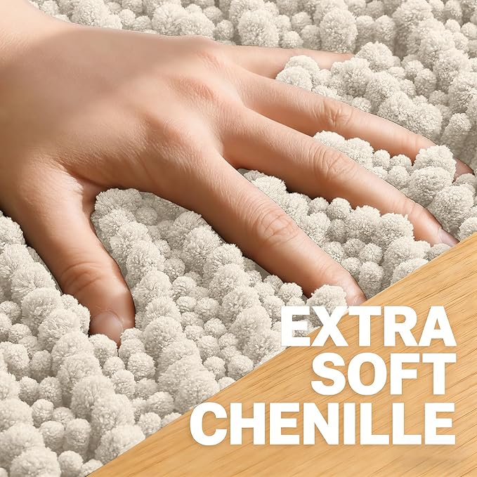 OLANLY Long Bathroom Rugs Runner 59x20, Thick Soft and Absorbent Chenille Bath Mat, Non-Slip, Machine Washable Quick Dry Bath Rugs for Tub Shower Floor, Home Decor Accessories, Sand