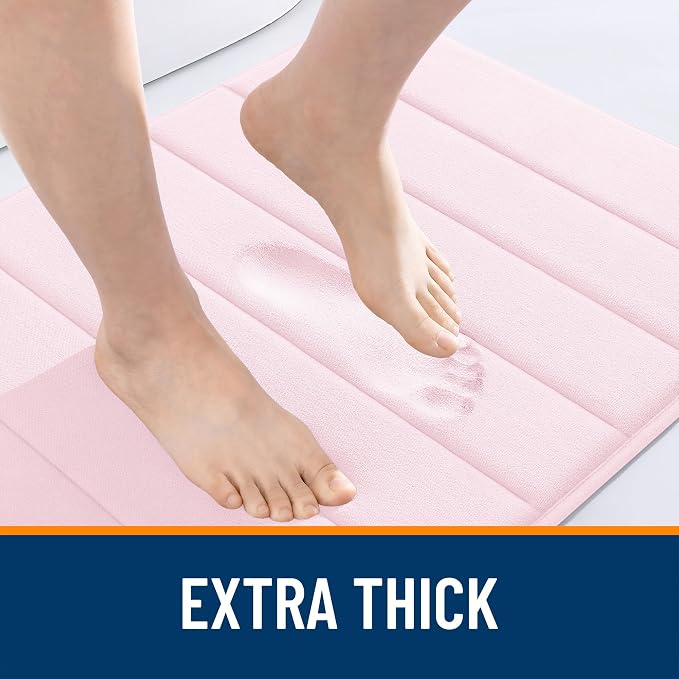 OLANLY Memory Foam Long Bathroom Rugs Runner 44x20, Super Soft Absorbent Bath Mat, Quick Dry, Machine Washable Shower Floor Rugs, Bathmat Carpet, Bathroom Home Decor Accessories, Pink