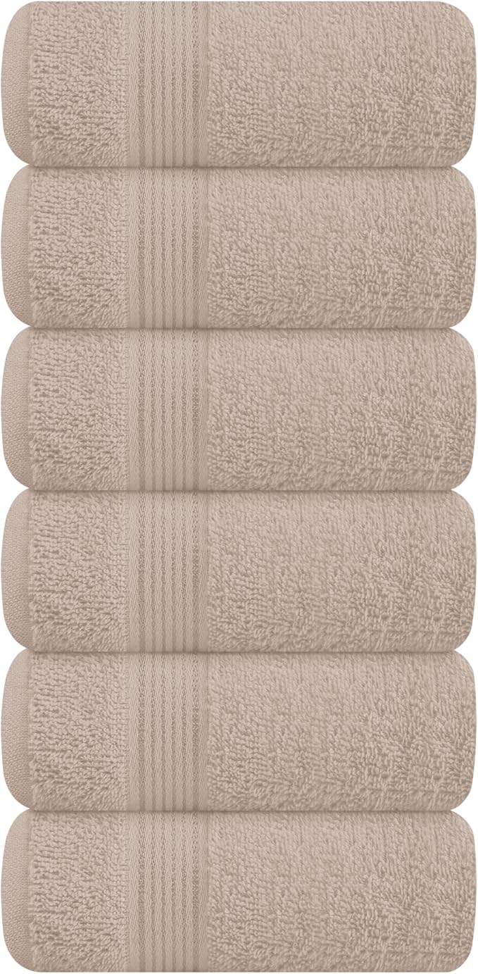 Belizzi Home Ultra Soft Cotton 6 -Piece Hand Towel Set 16x24, Ideal for use in Bathroom, Kitchen, Gym, Spa - Compact, Eco-Friendly, Lightweight - Multi Purpose Hand Towels - Tan