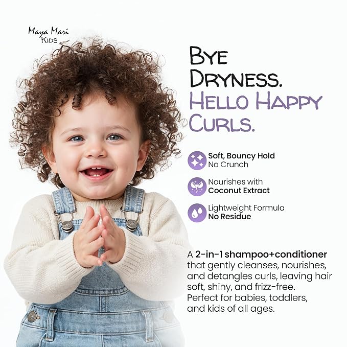 MAYA MARI Kids Shampoo and Conditioner 2 in 1, 32 oz Family Size Bottle, Sulfate Free, Paraben Free, Tear Free, Dye Free, Coconut Lime Twist, Made in Los Angeles for Toddlers and Curly Hair