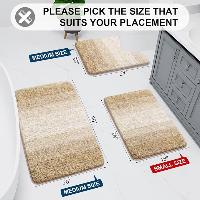 Arotive Microfiber Bathroom Rugs, Shaggy Soft and Absorbent Bath Rug, Thick Plush Machine Washable Dry Bath Mats for Bathroom, Tub and Shower, 44x24, Camel, Rectangular