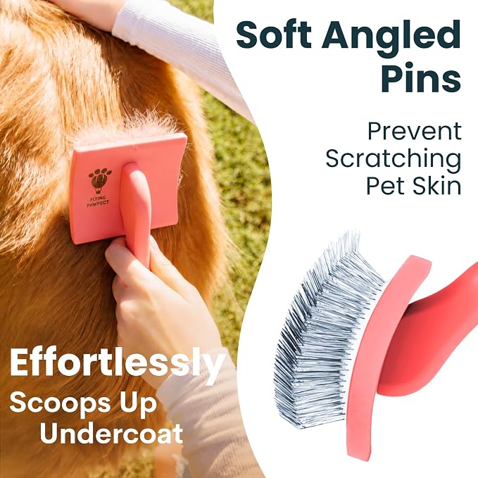 Slicker Brush for Dogs - Long Pin for Poodles, Doodles & Long Haired Dogs, Deshedding & Dematting Tool, Slicker Dog Brushes for Grooming (Coral, Curved Medium)