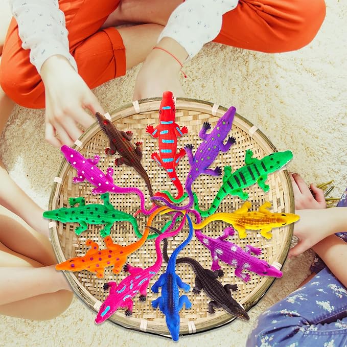Color Changing No Hole Bath Toys for Toddlers Kids, Color Change Alligator Toy Reptile Animal Toys (12 Pack), 6'' Stretchy Rubber Animals Crocodile Toy Water Table Toys Reptile Party Favors
