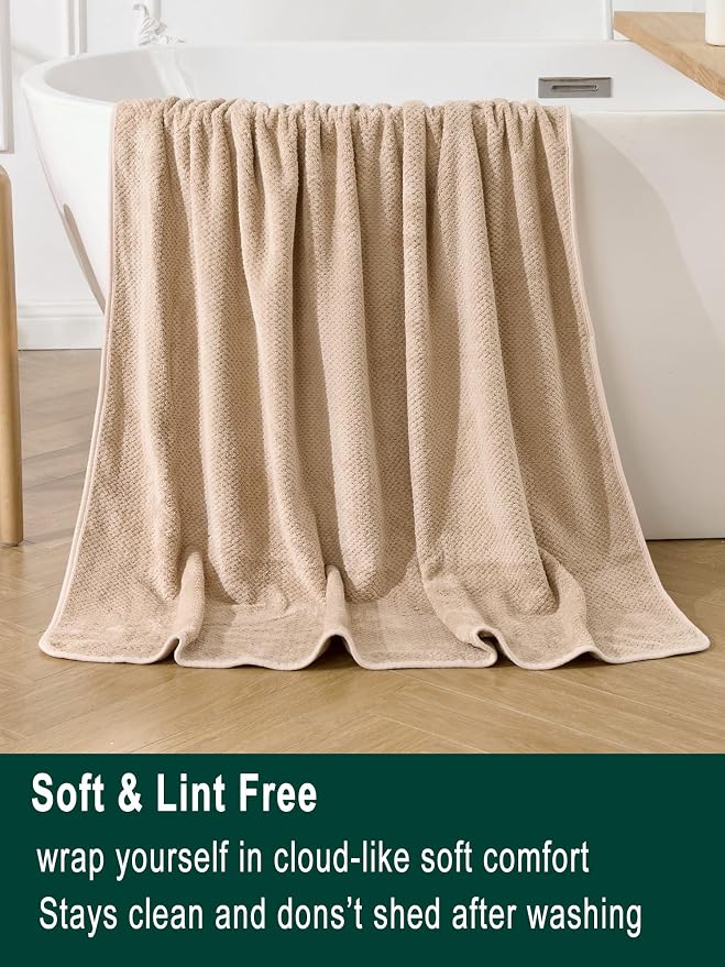 Extra Large Bath Sheets Set 6-Piece, 2 Bath Towels 40x80 Inches, 2 Hand Towels, 2 Washcloths, Soft Absorbent Quick Dry Microfiber Towels for Bathroom Beach Pool Gym Spa, Beige