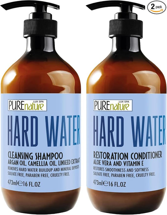 Hard Water Shampoo and Conditioner Set - Sulfate Free and Paraben Free Chelating Action - Moisturizing Professional Formula for Women and Men - Hydrating Swim Safe Formula - 16 Fl Oz (Set of 2)