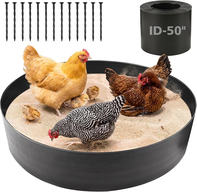 Chicken Dust Bath Tub, 5.9''H Bottomless Design, PE Material, Adjustable Dust Bath for Chickens, Chicken Coop Cleaner Container,Essential Chicken Coop Accessory (L-4M)