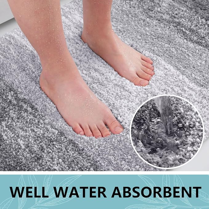 Arotive Microfiber Bathroom Rugs, Shaggy Soft and Absorbent Bath Rug, Thick Plush Machine Washable Dry Bath Mats for Bathroom, Tub and Shower, 24x16, Grey, Rectangular